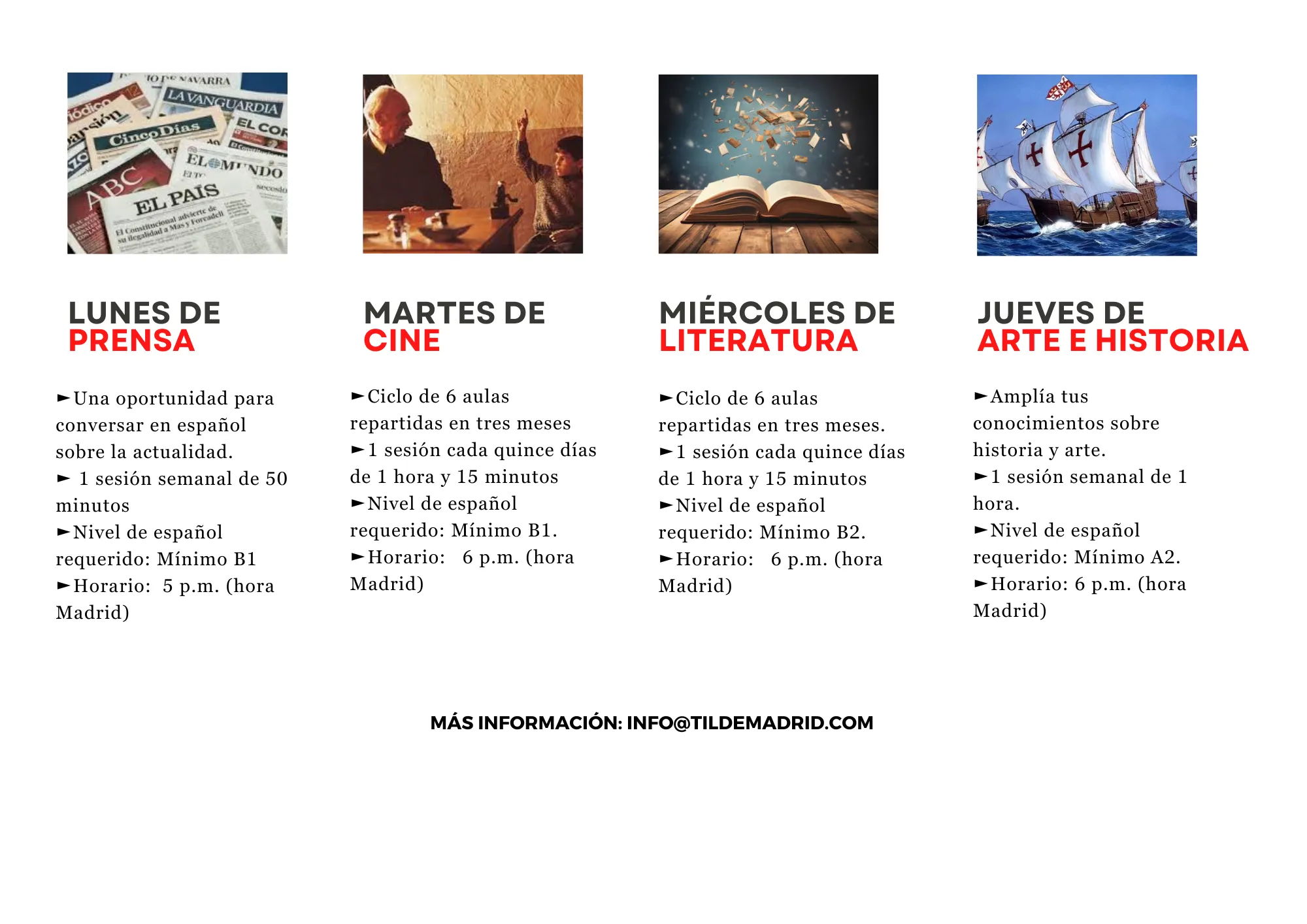 Horarios y otros detalles